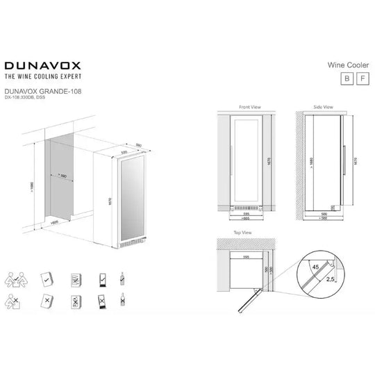 Dunavox Grande-108 Wijnkoelkast | DX-108.330DB | 2 Zones | Zwart