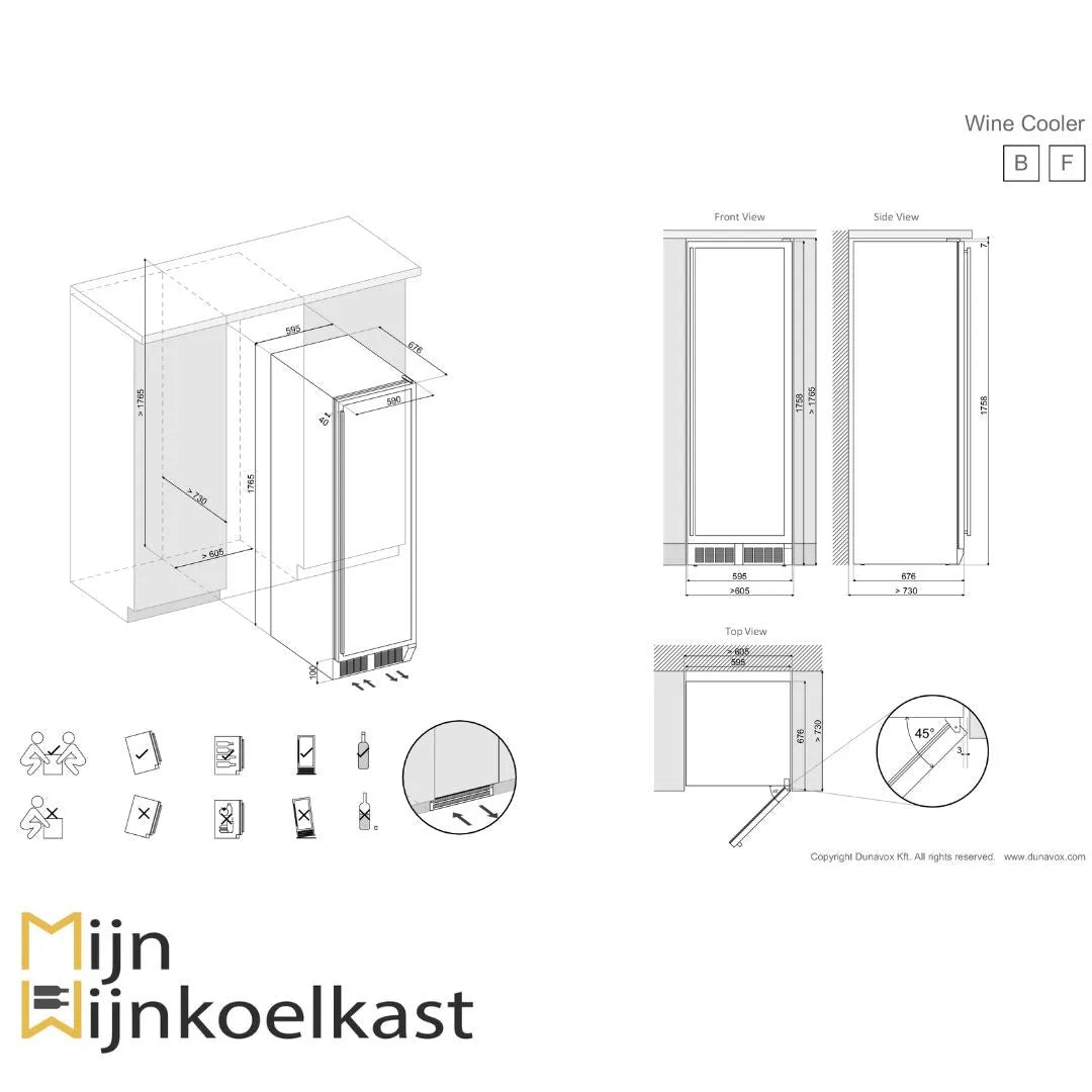 Dunavox Grande-166 Wijnkoelkast | DX-166.428DCK | 2 Zones | RAL Kleur