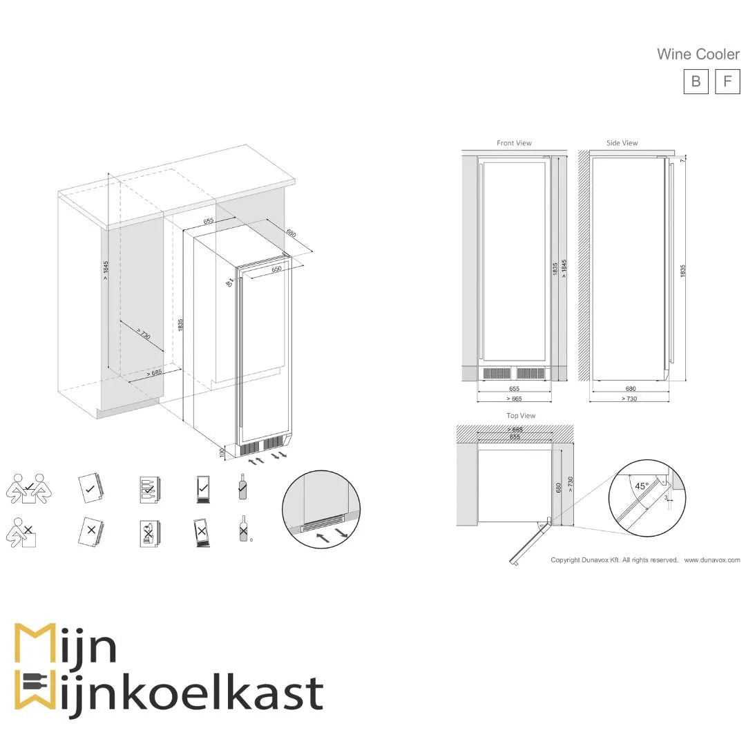 Dunavox Grande-194 Wijnkoelkast | DX-194.490MBK | 2 Zones | Mat Zwart