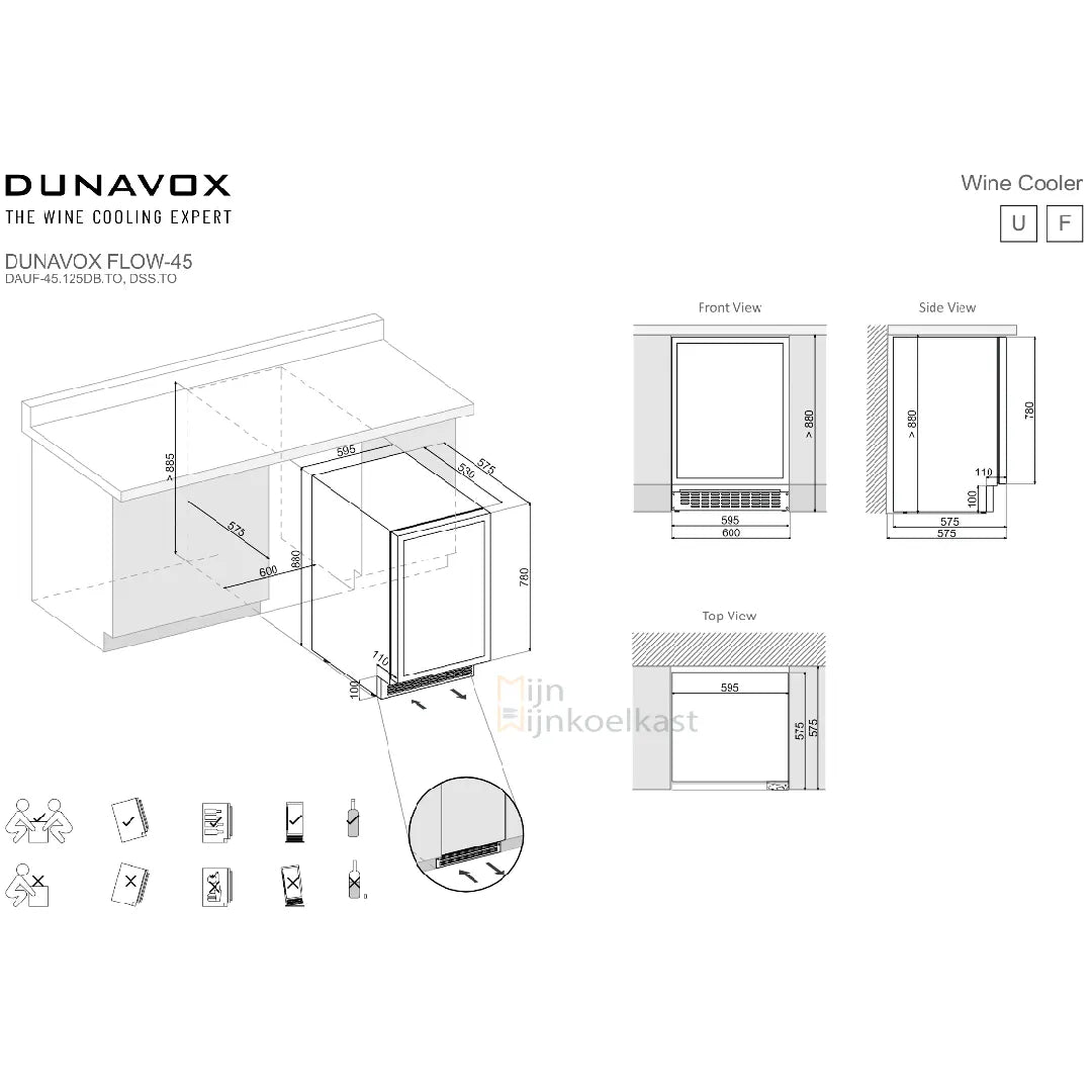 Dunavox Flow-45 Wijnkoelkast | DAUF-45.125DMB.TO | 2 Zones | Mat Zwart
