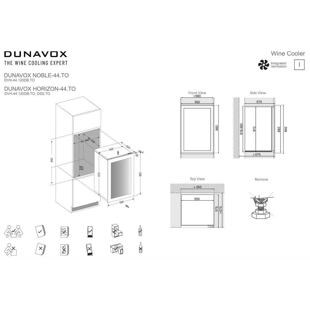 Dunavox Horizon-44.TO Wijnkoelkast | DVH-44.120DMB.TO | 2 Zones | Mat Zwart