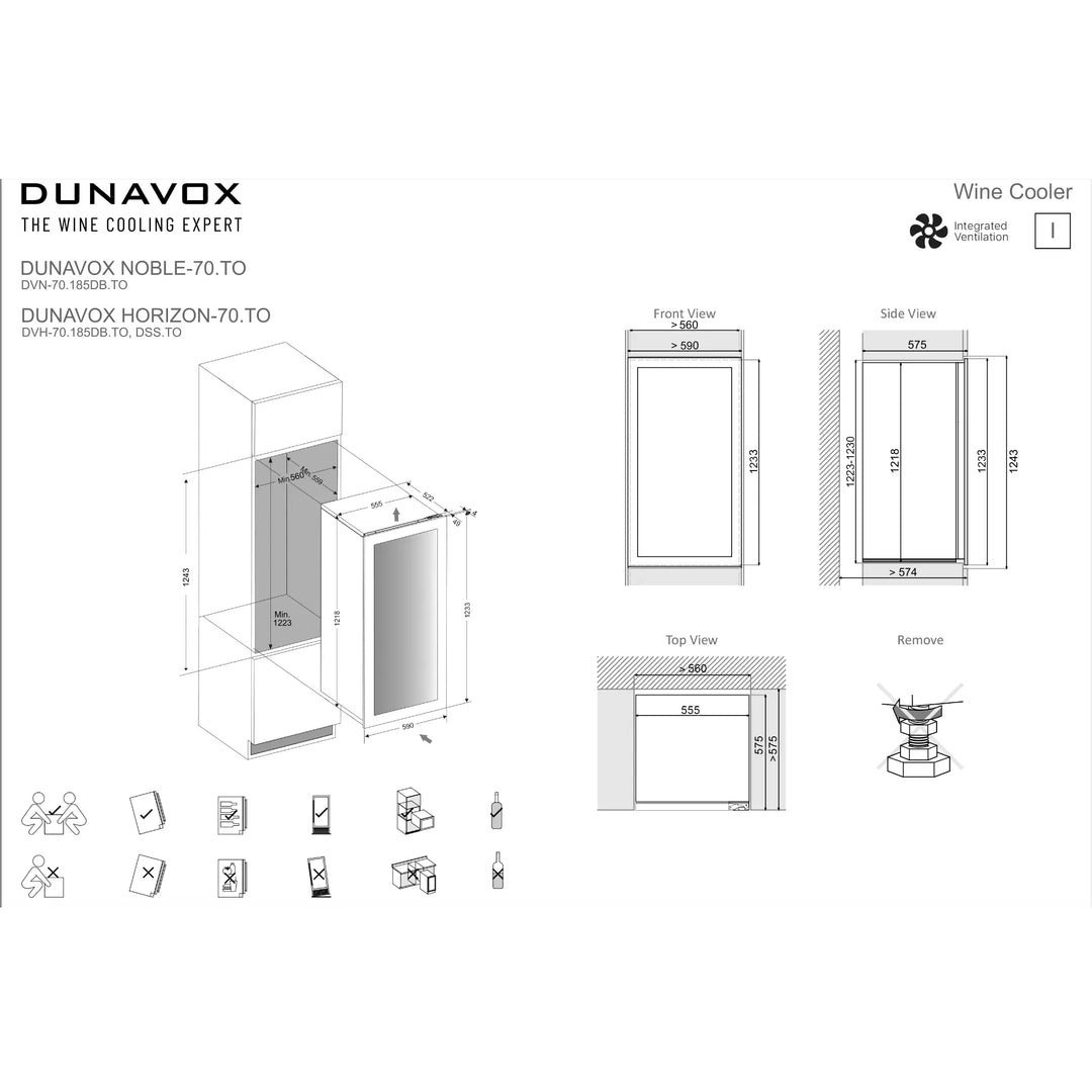 Dunavox Noble-70.TO Wijnkoelkast | DVN-70.185DB.TO | 2 Zones
