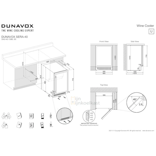 Dunavox Sera-40 Wijnkoelkast | DAUF-40.138C | 1 Zone | RAL Kleur