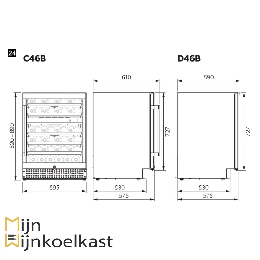 Inbouwtekening Dometic D46B Wijnklimaatkast